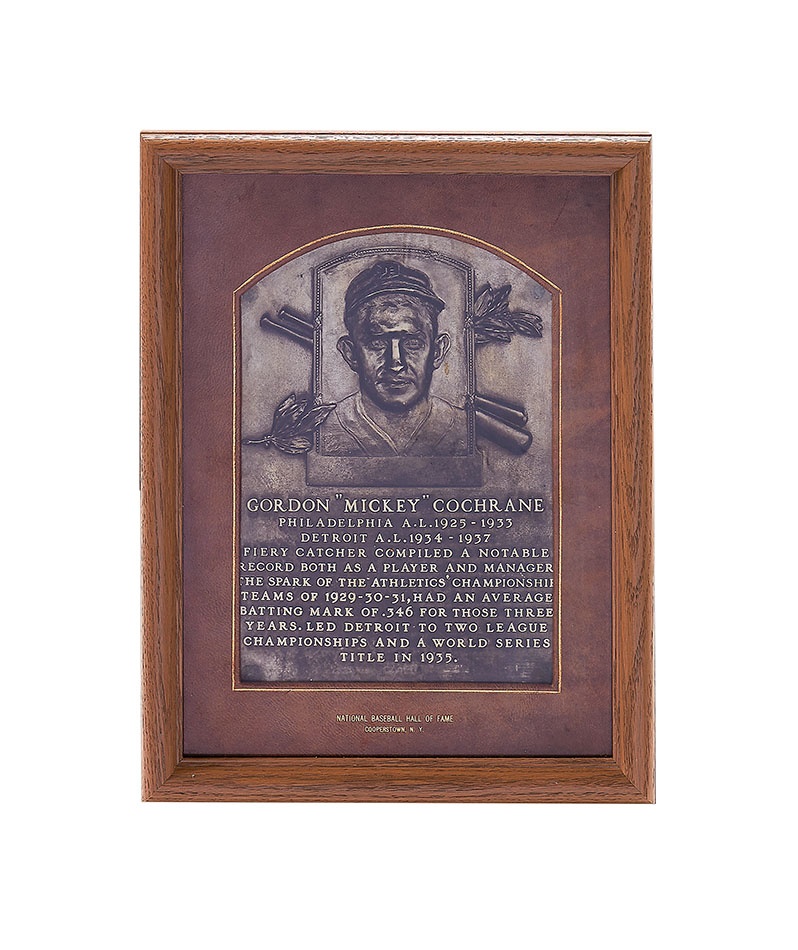 The Mickey Cochrane Collection - Mickey Cochrane Baseball Hall of Fame Induction Plaque