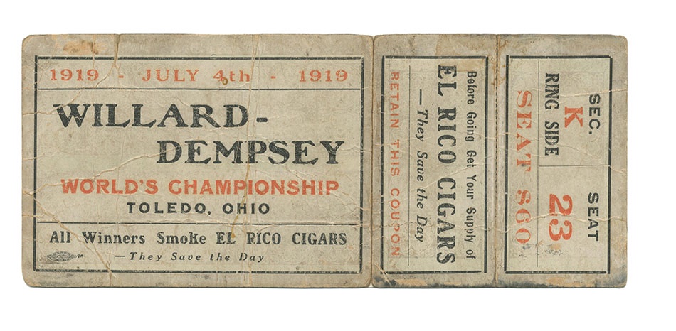 Dempsey Vs. Willard Full Advertising Ticket (1919)