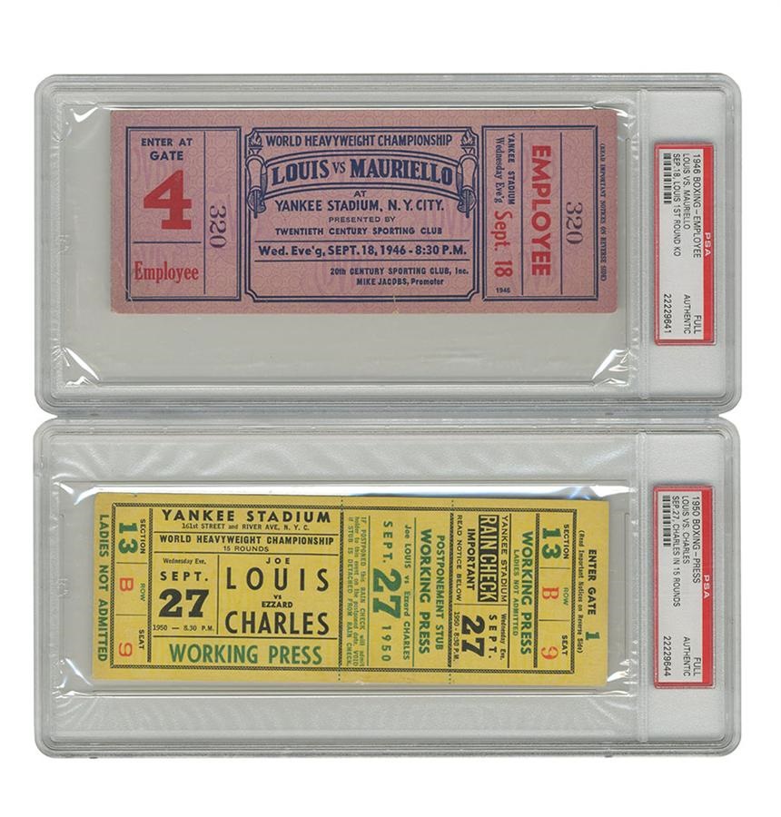 Joe Louis Full Ticket Lot of Two (Mauriello & Charles)