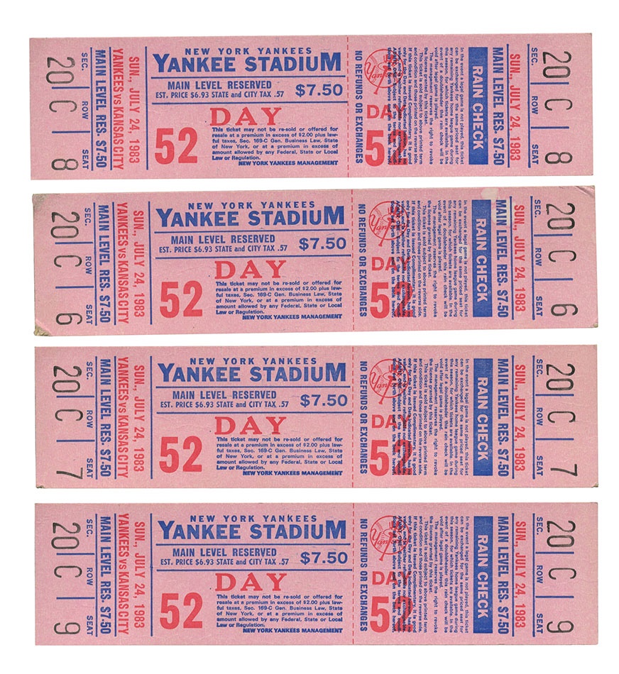 Sports Tickets and Programs - 1983 George Brett Pine Tar Game Full Ticket Collection (4)