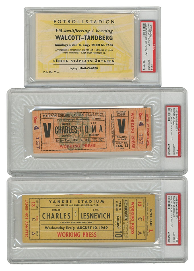 Muhammad Ali & Boxing - Heavyweight Ticket Lot of Three (Charles, Walcott)