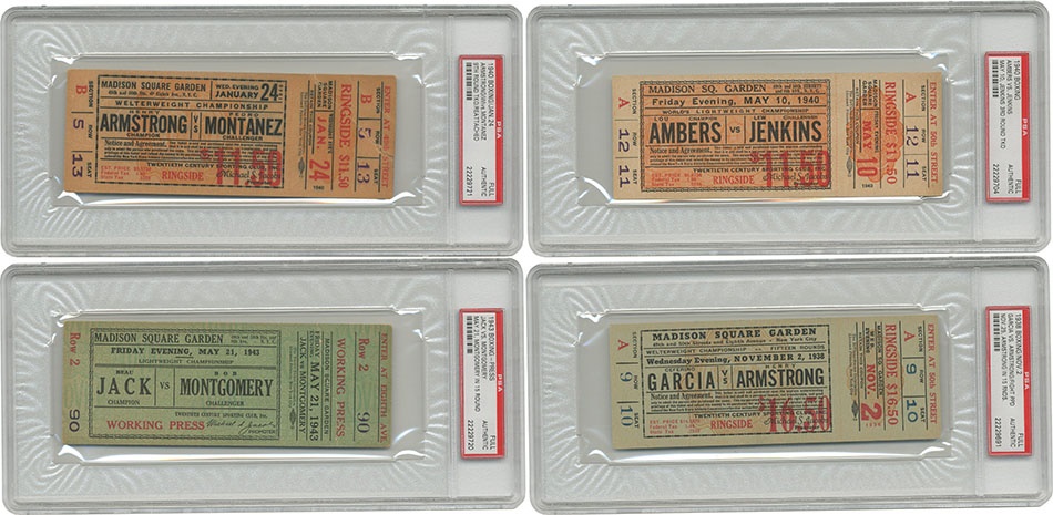 Muhammad Ali & Boxing - Championship Ticket Lot of Four (Armstrong, Ambers, Montgomery)