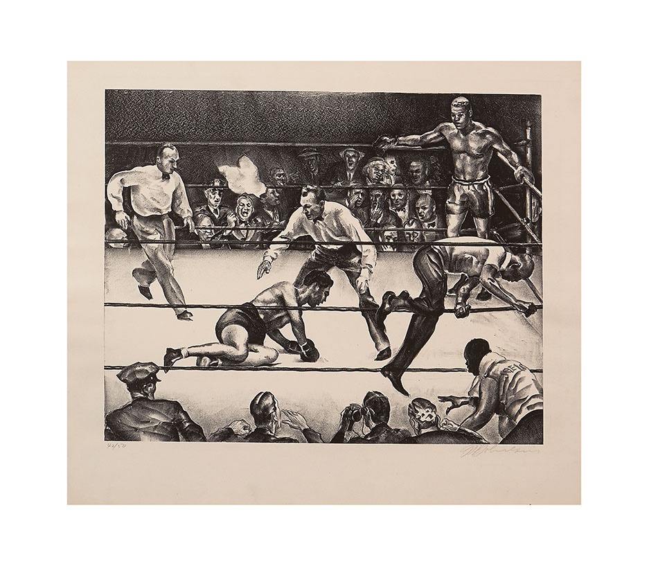 Muhammad Ali & Boxing - "First Round Knockout" Louis vs. Schmeling Signed Limited Edition Print by Joseph Golinkin