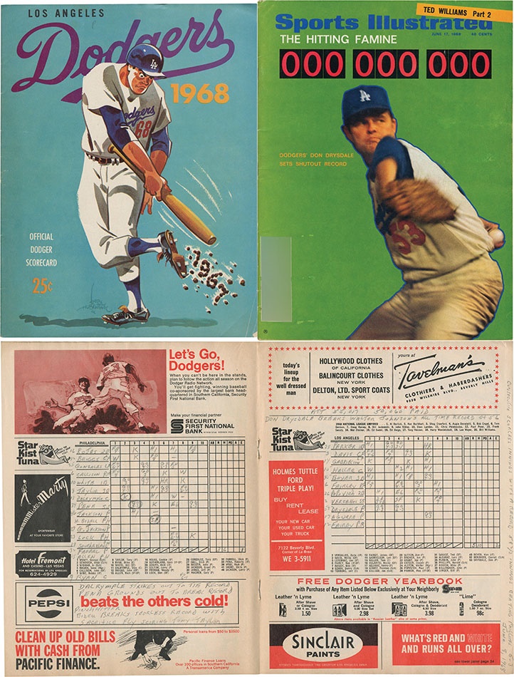 Sports Tickets and Programs - Don Drysdale 58 Consecutive Scoreless Innings Program