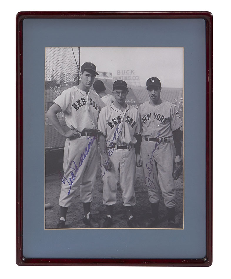 Baseball Autographs - Ted Williams, Joe DiMaggio & Dom DiMaggio Signed 11x14