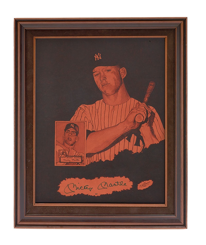 - Mickey Mantle Signed Custom Wood-Burned Art Piece