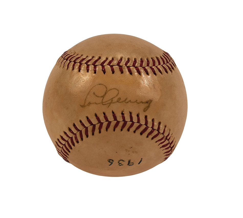 Ruth and Gehrig - 1936 Lou Gehrig Signed Baseball (Enhanced)