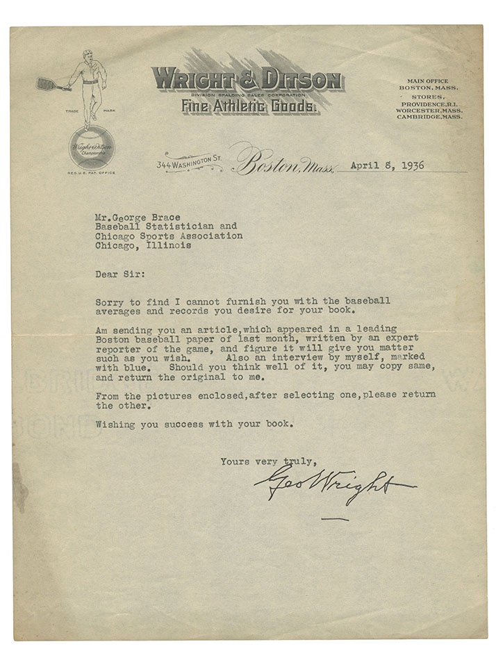 George Wright 1936 Letter to George Brace