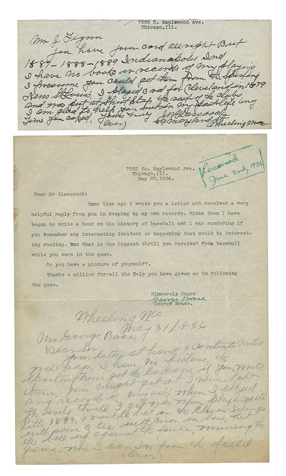 The George Brace Collection - Two Jack Glasscock Handwritten Letters (1936)