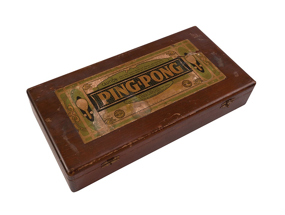 Early 1900s Ping Pong Set in Original Wooden Display Box