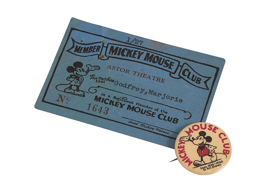 Rock And Pop Culture - 1930s Mickey Mouse Club Pin & Membership Card
