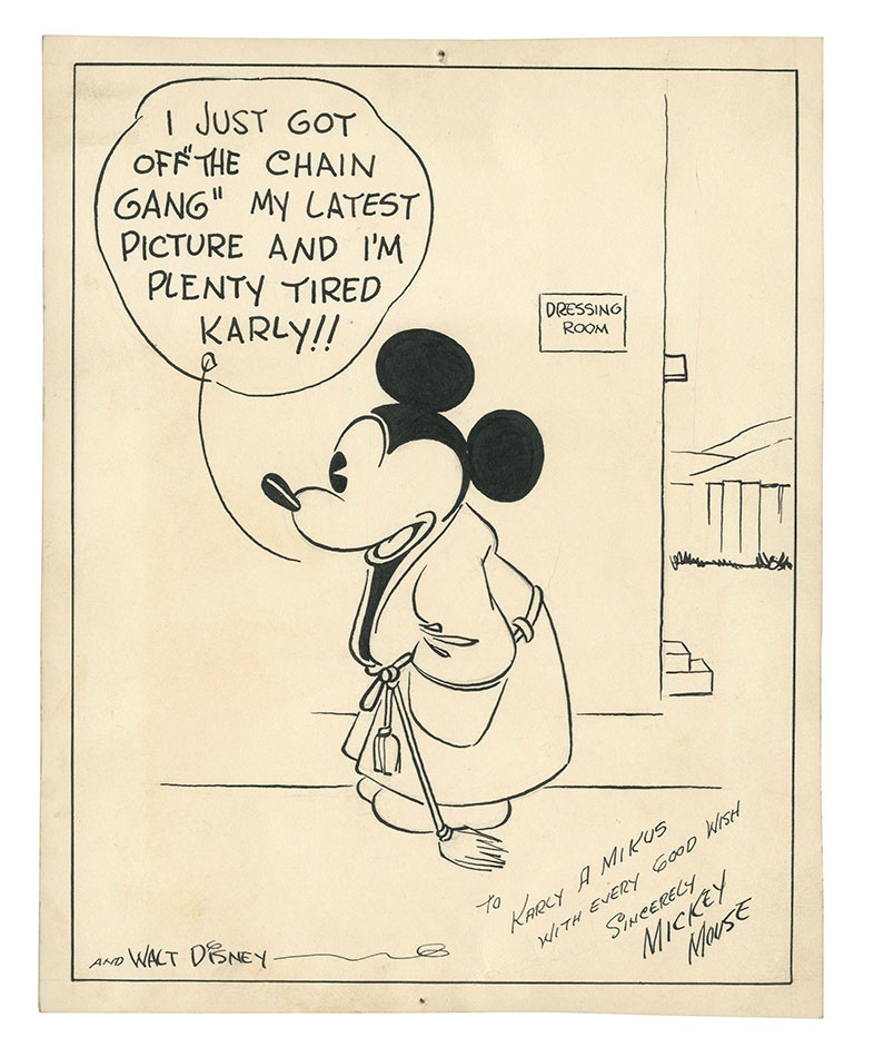 Rock And Pop Culture - 1930 Mickey Mouse "Chain Gang" Original Pen & Ink Drawing