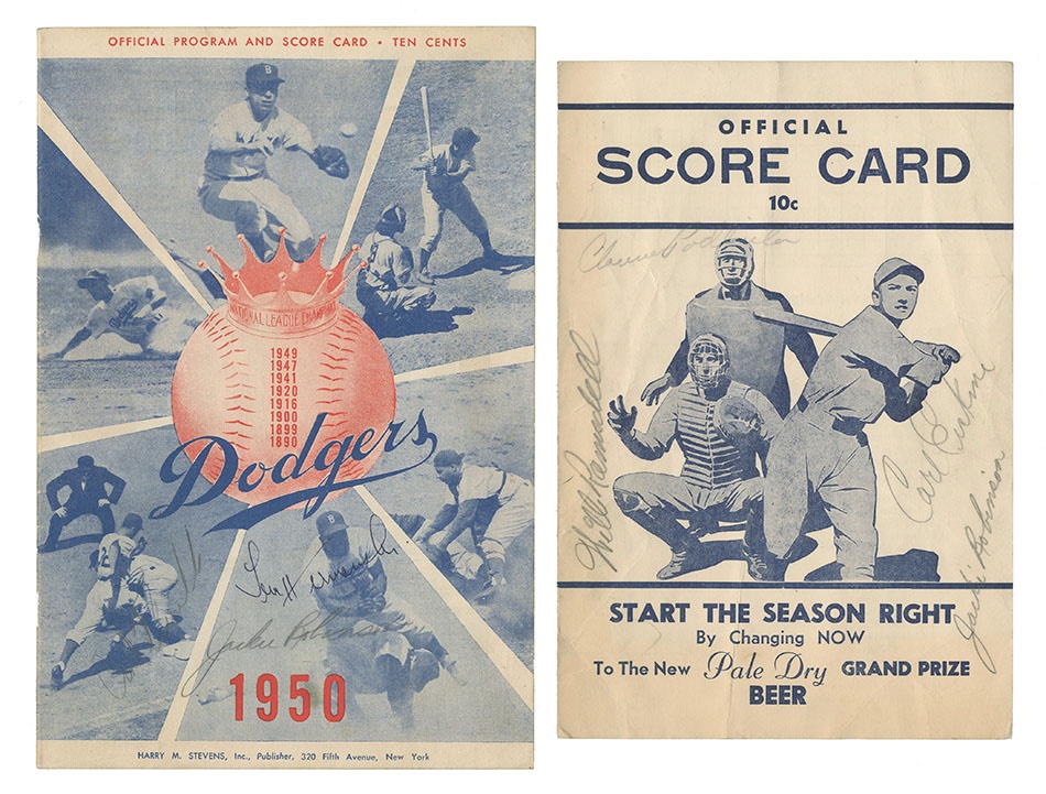 Jackie Robinson & Brooklyn Dodgers - Two Jackie Robinson Signed Scorecards