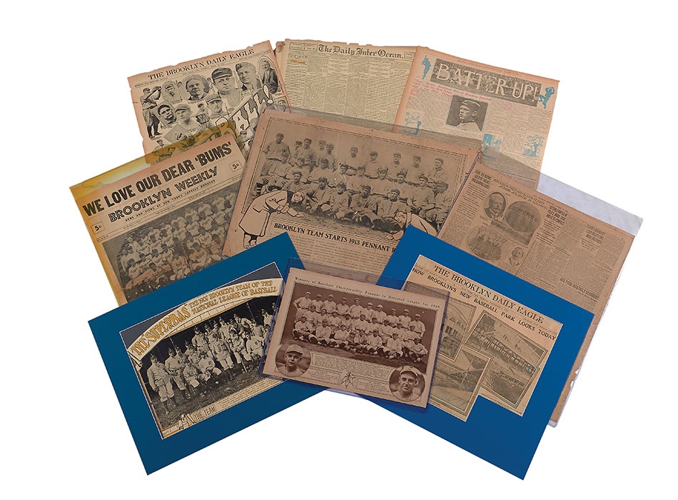 Jackie Robinson & Brooklyn Dodgers - 19th & 20th Century Brooklyn Dodgers Newspaper Collection (ex-Sal Larocca) 30 Partial Papers