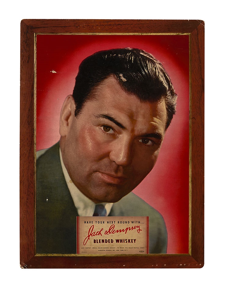 The Vern Foster Collection - 1940s Jack Dempsey Blended Whiskey Cardboard Sign
