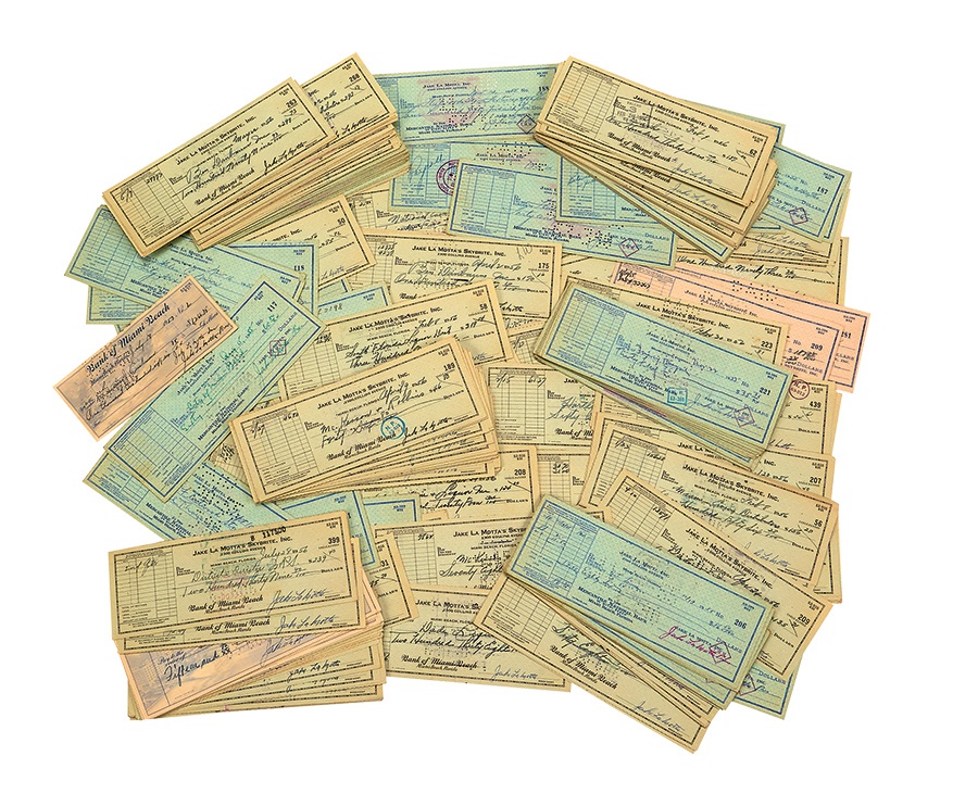 Four Hundred Jake LaMotta Signed Checks (1950s)