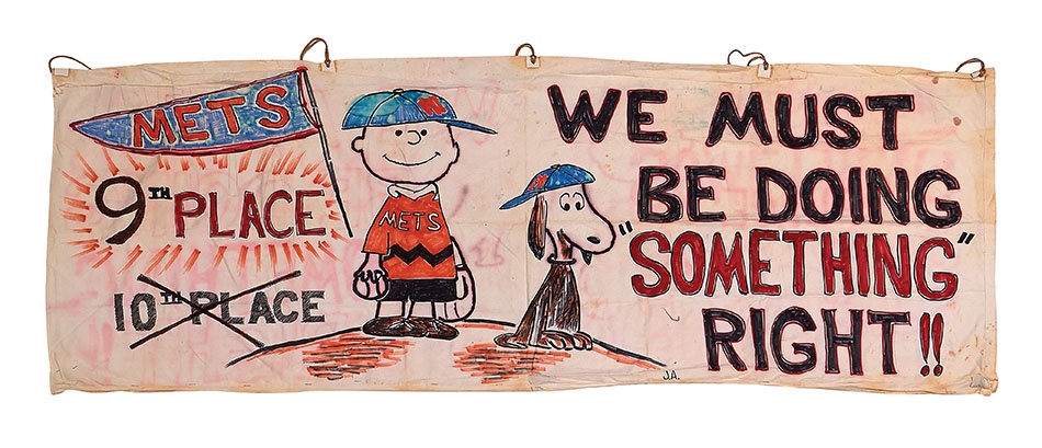 1966 Shea Stadium New York Mets Folk Art "Peanuts" Banner