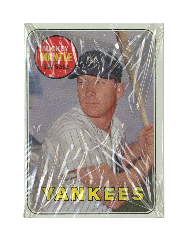 Vintage Unopened Packs - 1969 Topps Baseball Cello Pack With Mickey Mantle On Top