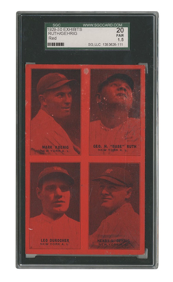 Sports and Non Sports Cards - 1929-1930 Four-on-One Exhibit Featuring Ruth & Gehrig Red Tint
