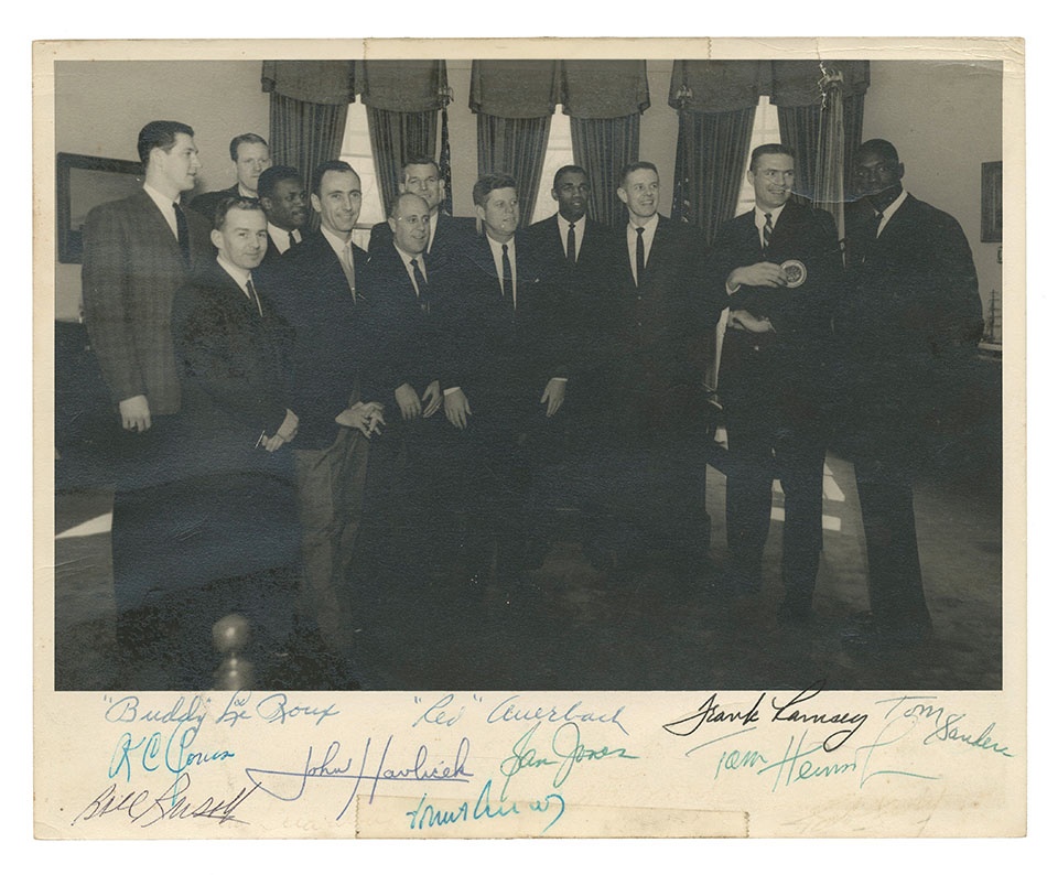 - President John F. Kennedy Meets the 1963 World Champion Boston Celtics Signed Photo (Only One Known)