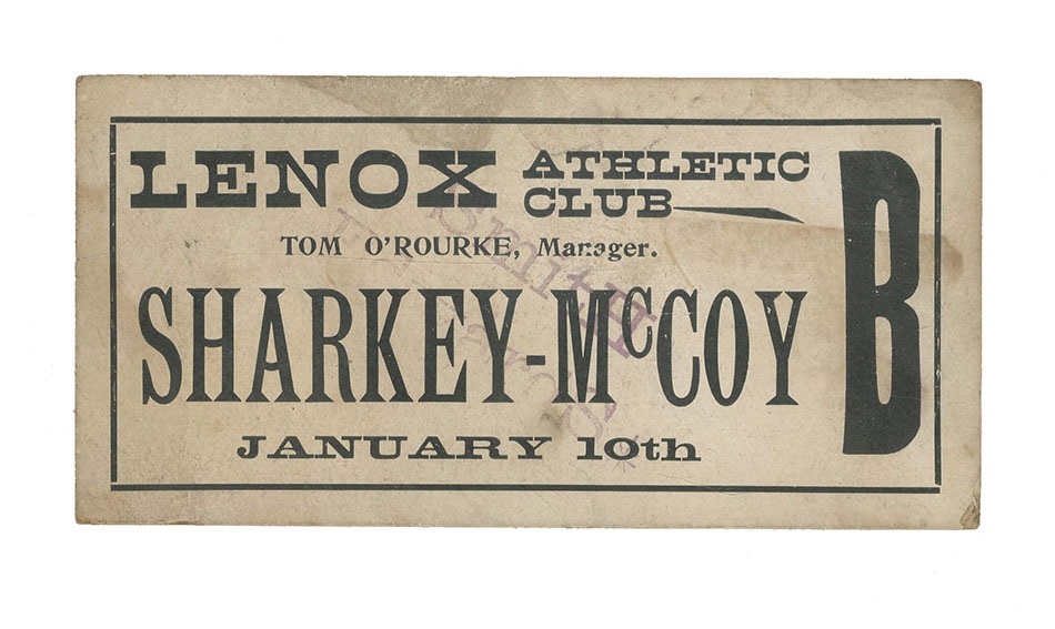 Muhammad Ali & Boxing - 1899 Tom Sharkey Vs. Kid McCoy Unused Boxing Ticket