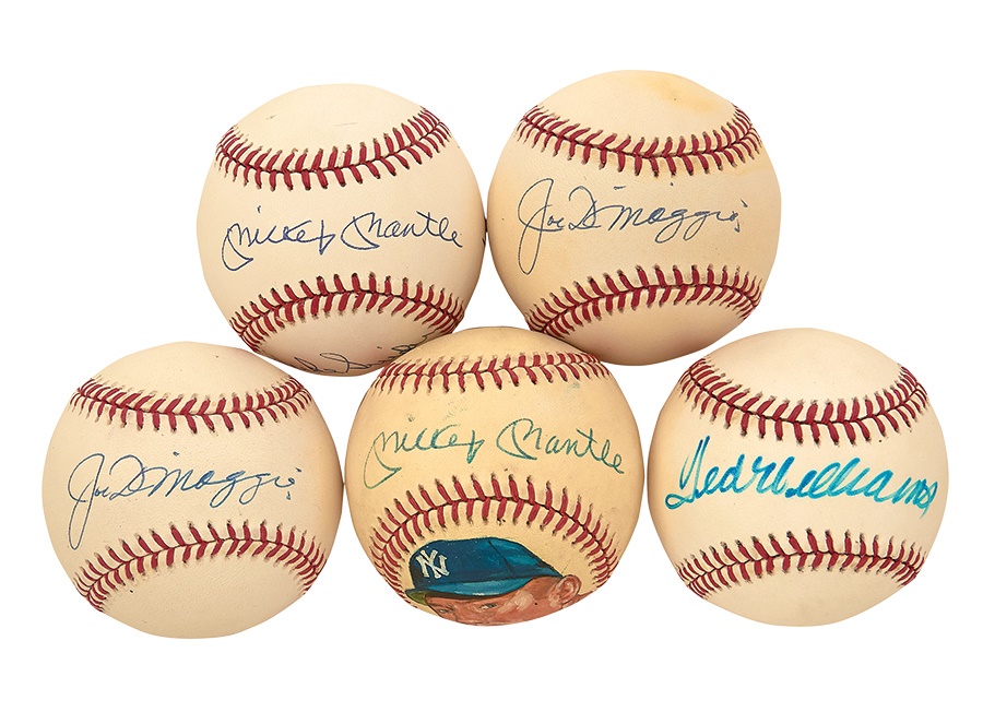 Baseball Autographs - Signed Baseball Collection Including Mantle, DiMaggio & Williams (5)