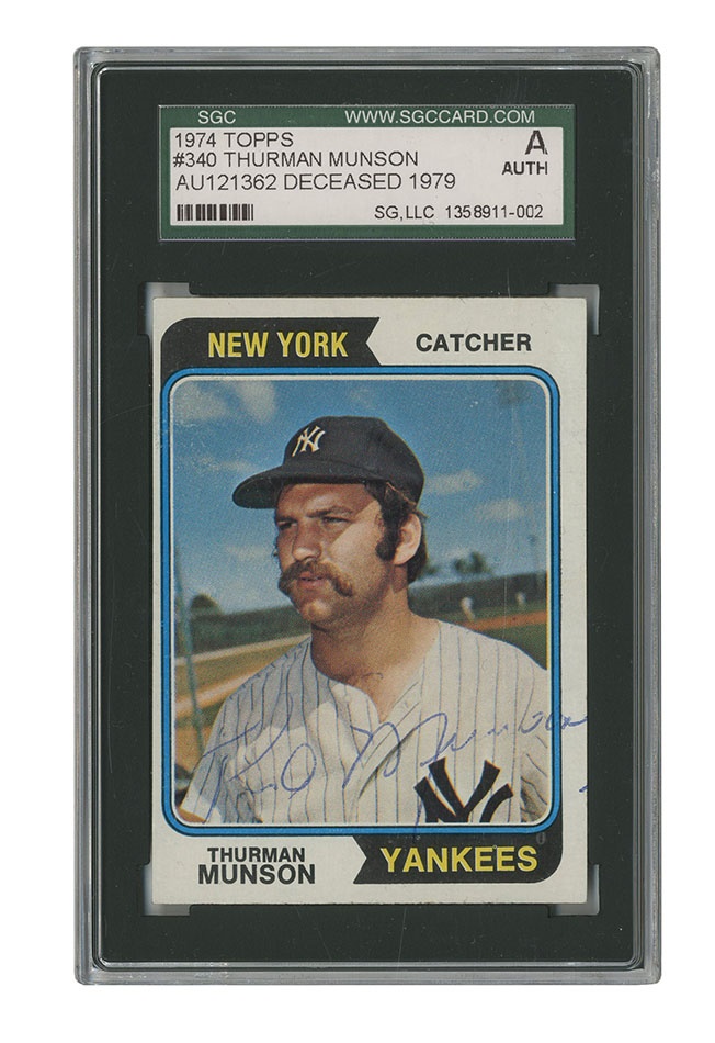 NY Yankees, Giants & Mets - Thurman Munson Signed 1974 Topps Baseball Card