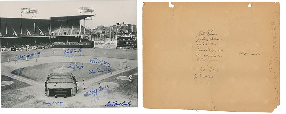 Jackie Robinson & Brooklyn Dodgers - Two Brooklyn Dodgers Signed Pieces (Ex-Sal Larocca)