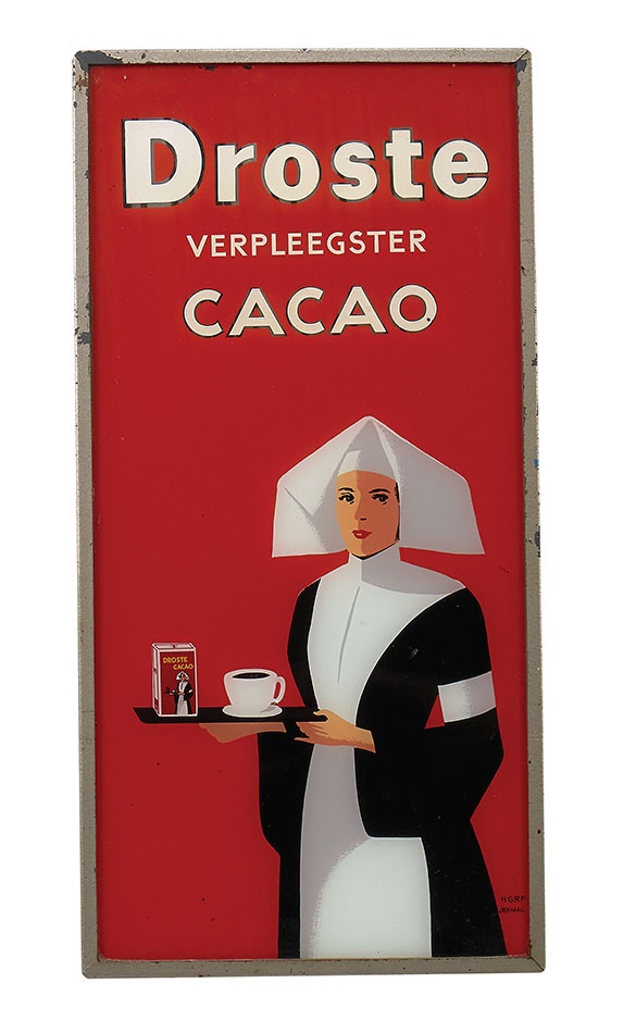 Rock And Pop Culture - 1920s Droste Cocoa Reverse-Painting-On-Glass Advertising Sign