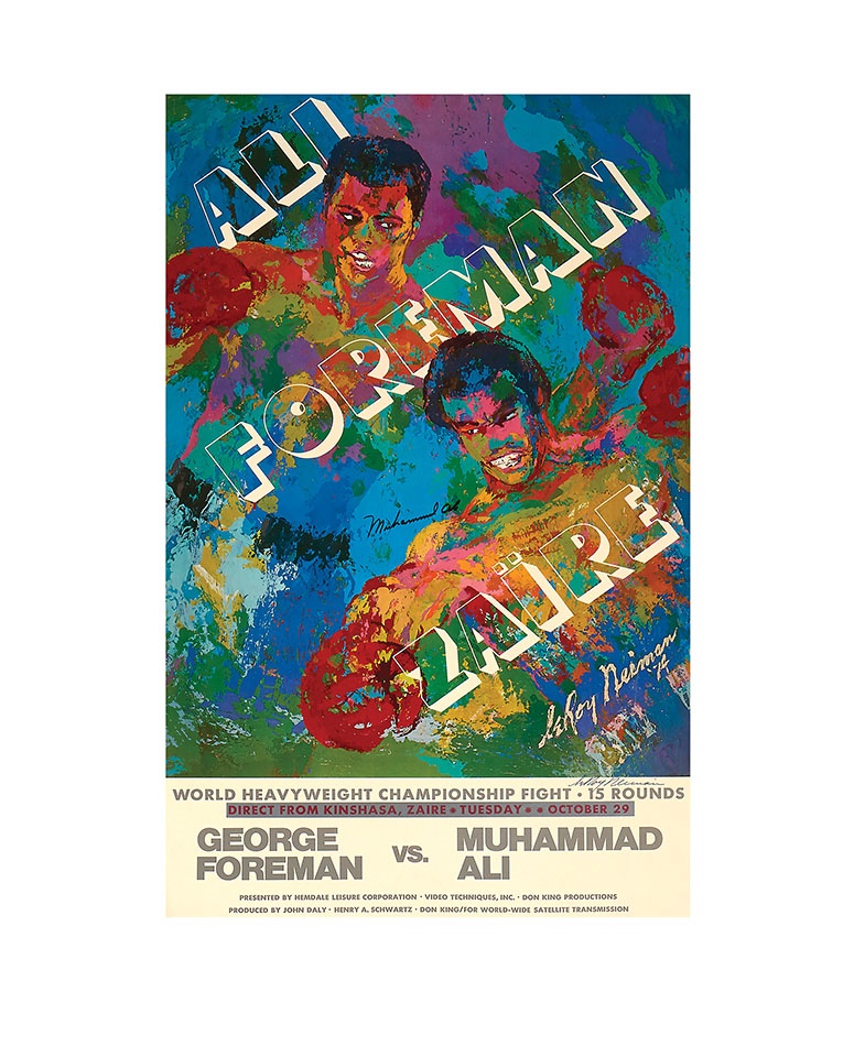 Muhammad Ali Vs George Foreman Leroy Neiman Poster Signed By Ali And Neiman