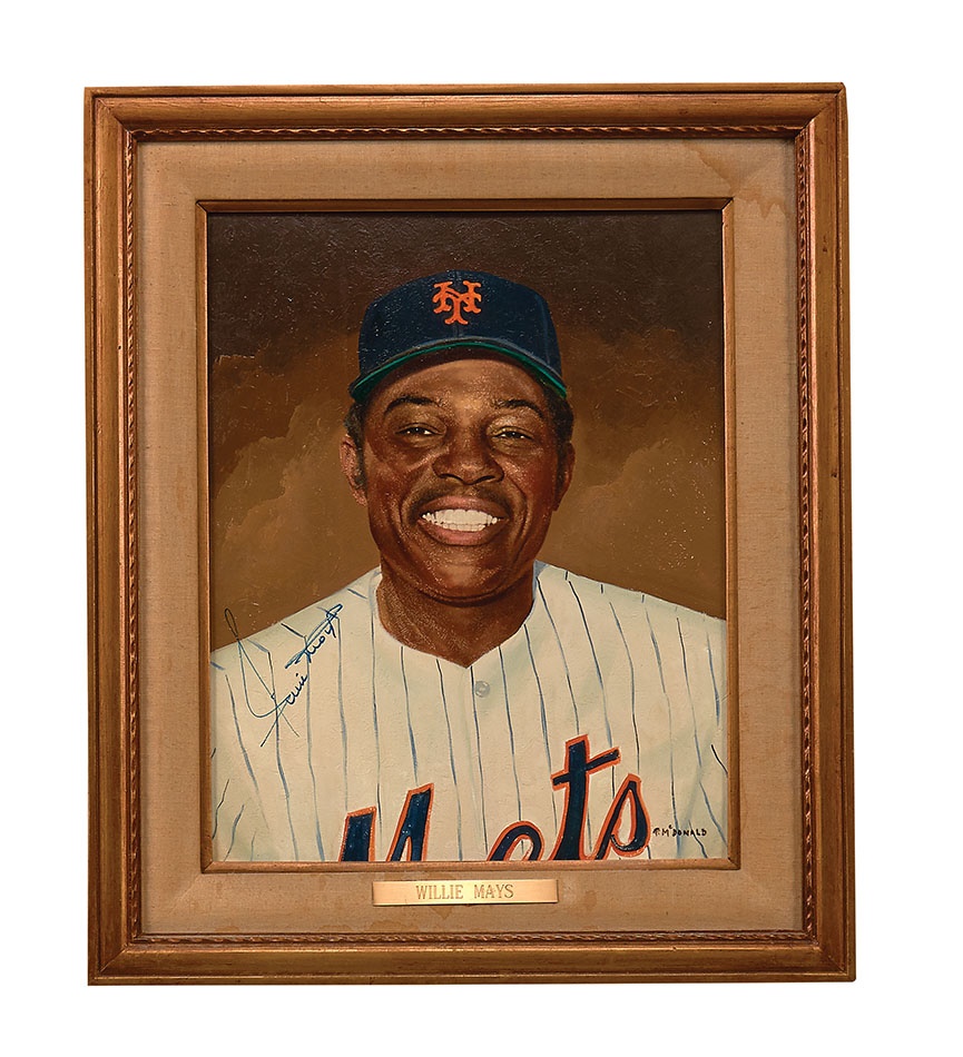 Sports Fine Art - Circa 1973 Willie Mays Signed Painting from Tommy McDonald