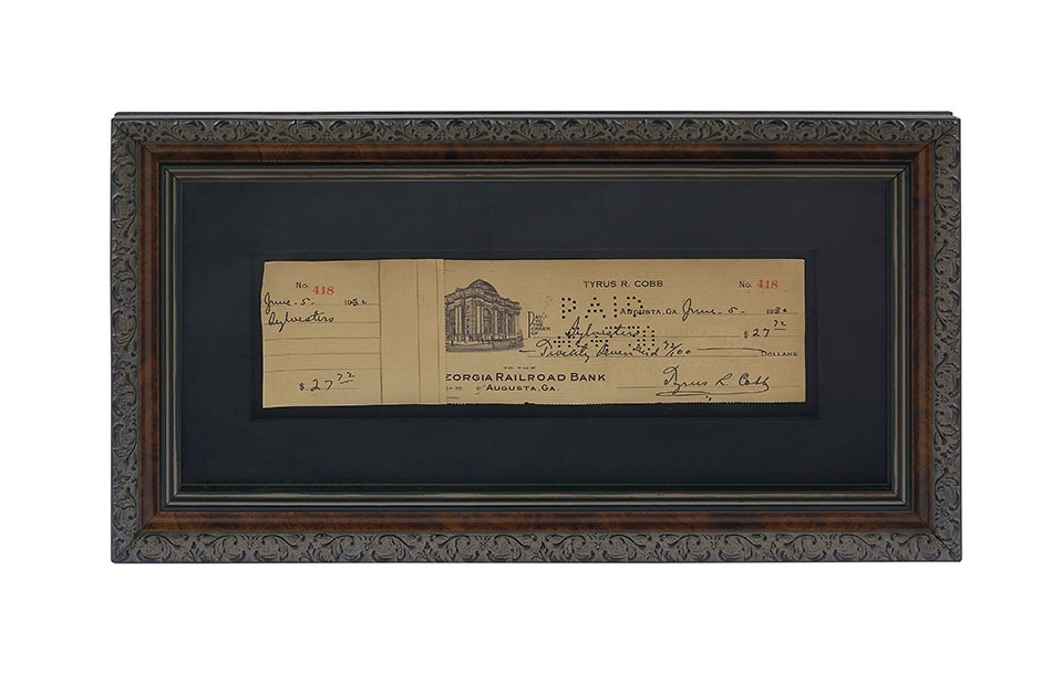 Baseball Autographs - Ty Cobb Signed Check With Stub