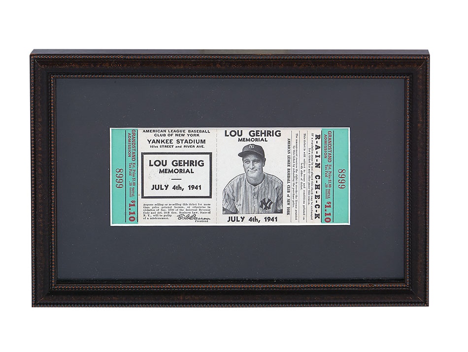 1941 Lou Gehrig Memorial Game Full Ticket