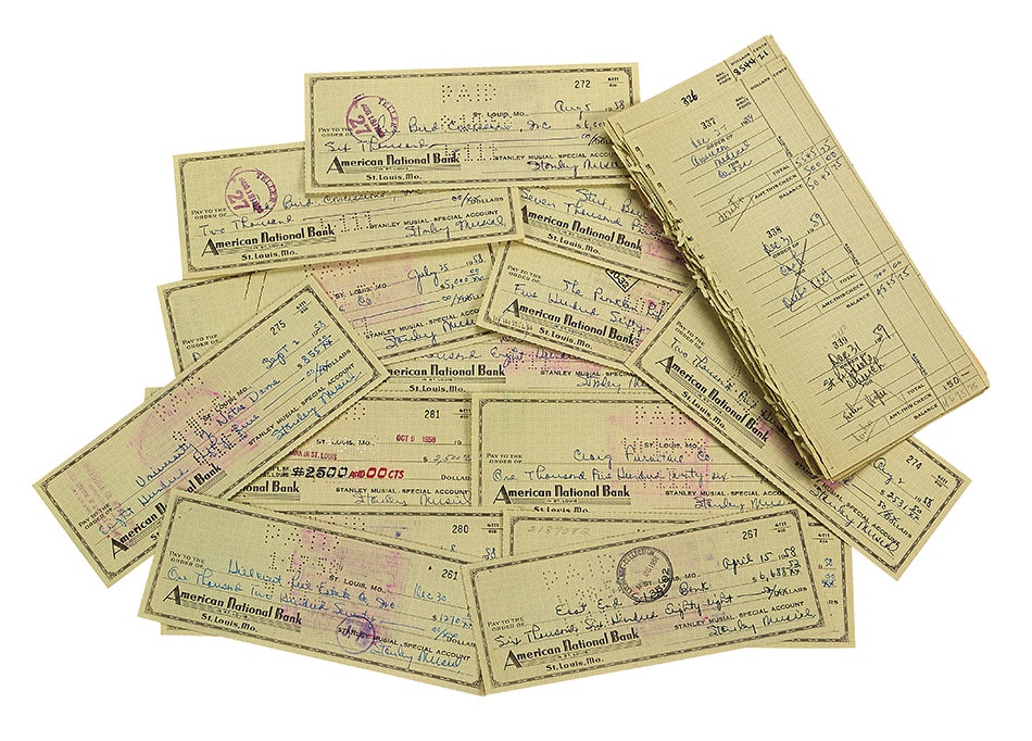 Baseball Autographs - 1958 Stan Musial Signed Bank Checks and More (14 checks)