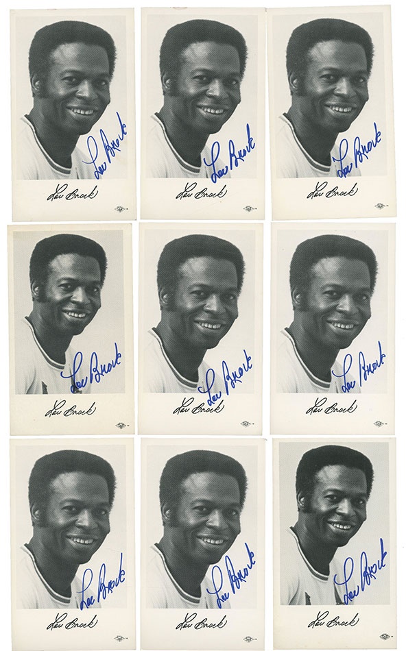 Property from the Collection of Lou Brock - Lou Brock Personally Signed Promotional Baseball Cards (450)