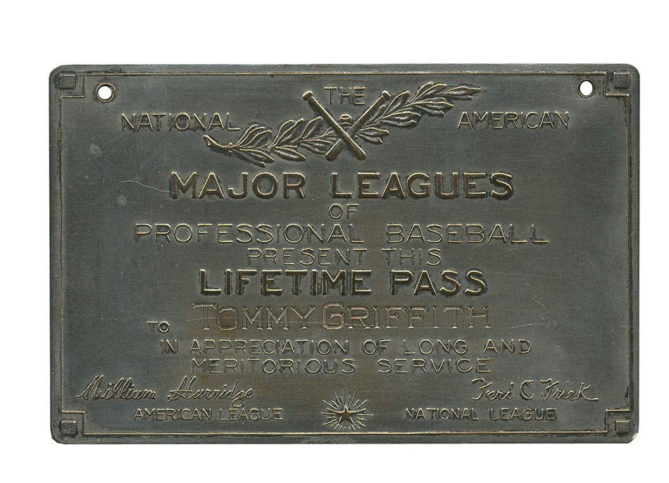 Baseball Rings and Awards - Tommy Griffith Major League Silver Lifetime Pass
