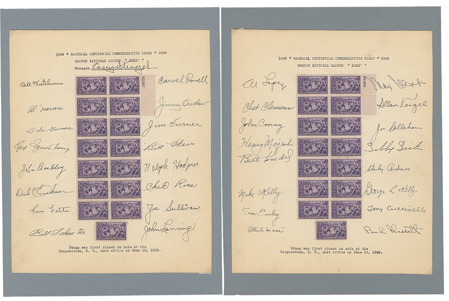 1939 Boston Bees Centennial Signed Stamp Sheets (2)