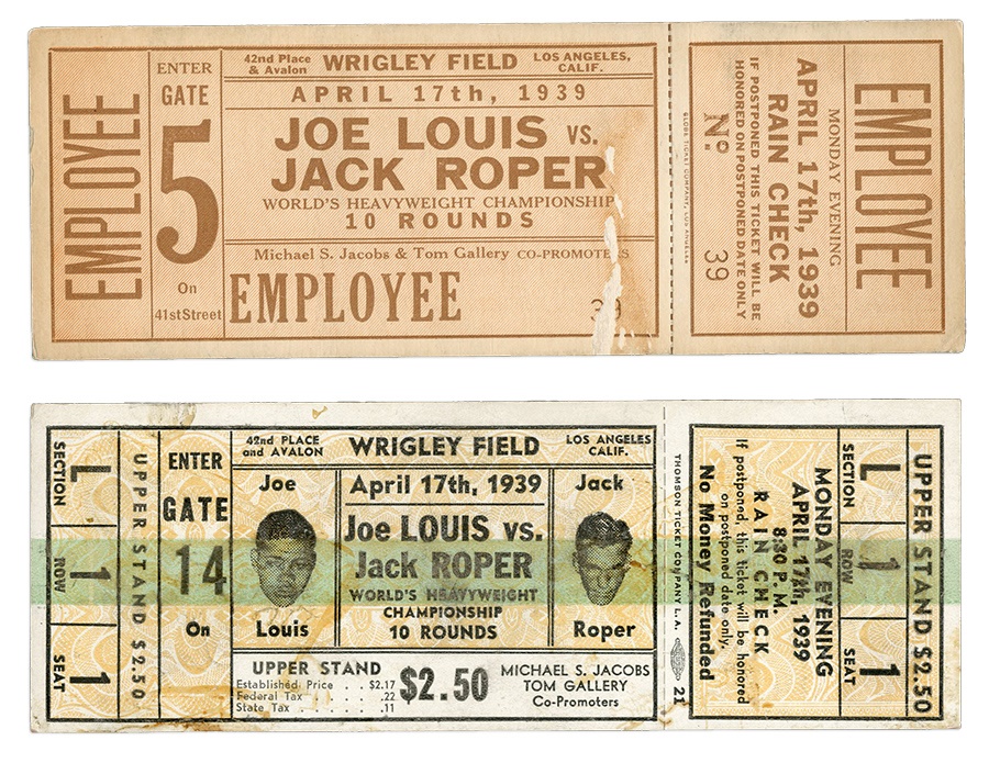 - Two Differnet 1939 Joe Louis vs. Jack Roper Full Tickets