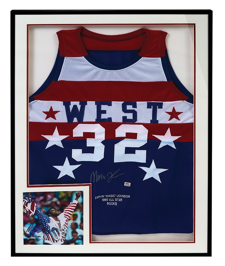 - Magic Johnson and Jerry Rice Signed Jersey Displays (2)