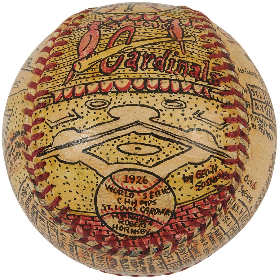 - 1926 World Series Yankees vs. Cardinals Decorated Baseball By George Sosnak