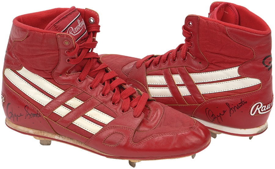 St. Louis Cardinals - Ozzie Smith Signed, Game Worn Rawlings High Top Cleats