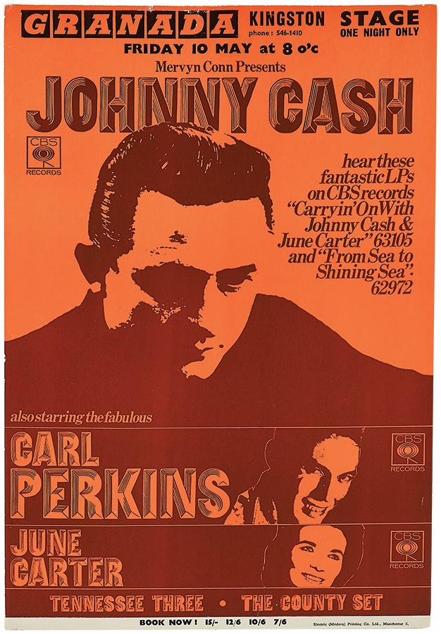 Rock 'N' Roll - 1969 Johnny Cash , Carl Perkins & June Carter Concert Poster