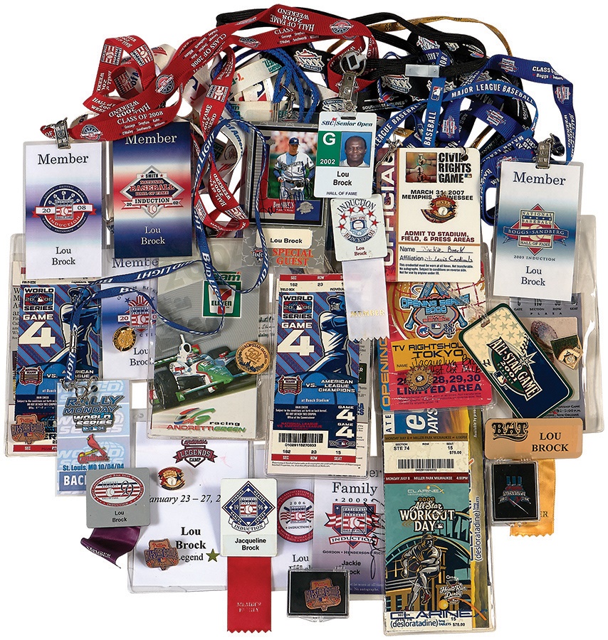 The Lou Brock Collection - Lou Brock Credentials Including Hall of Fame Press Pins and Passes (70+)