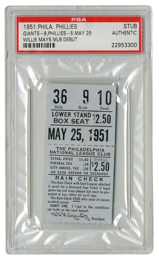 Tickets, Publications & Pins - 1951 Willie Mays Major League Debut Ticket