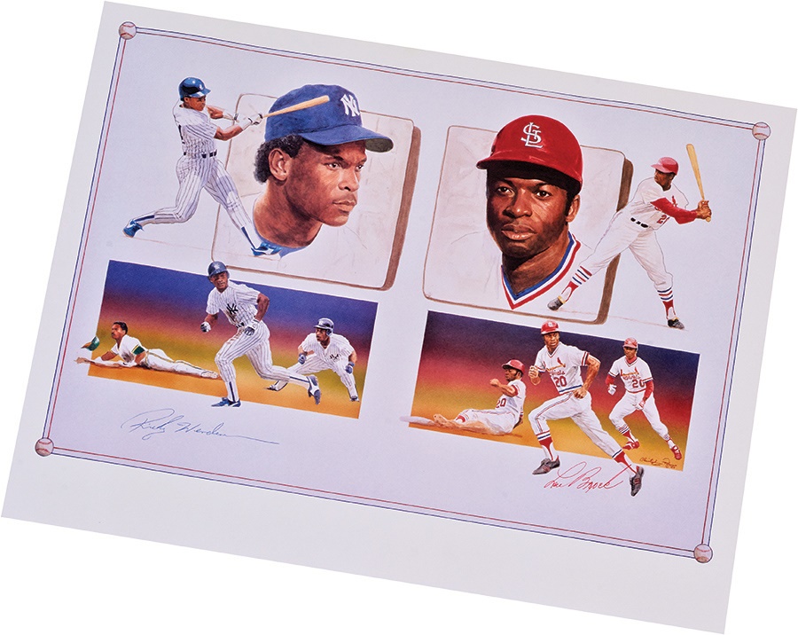 - 1989 Lou Brock and Rickey Henderson Signed Prints (25)