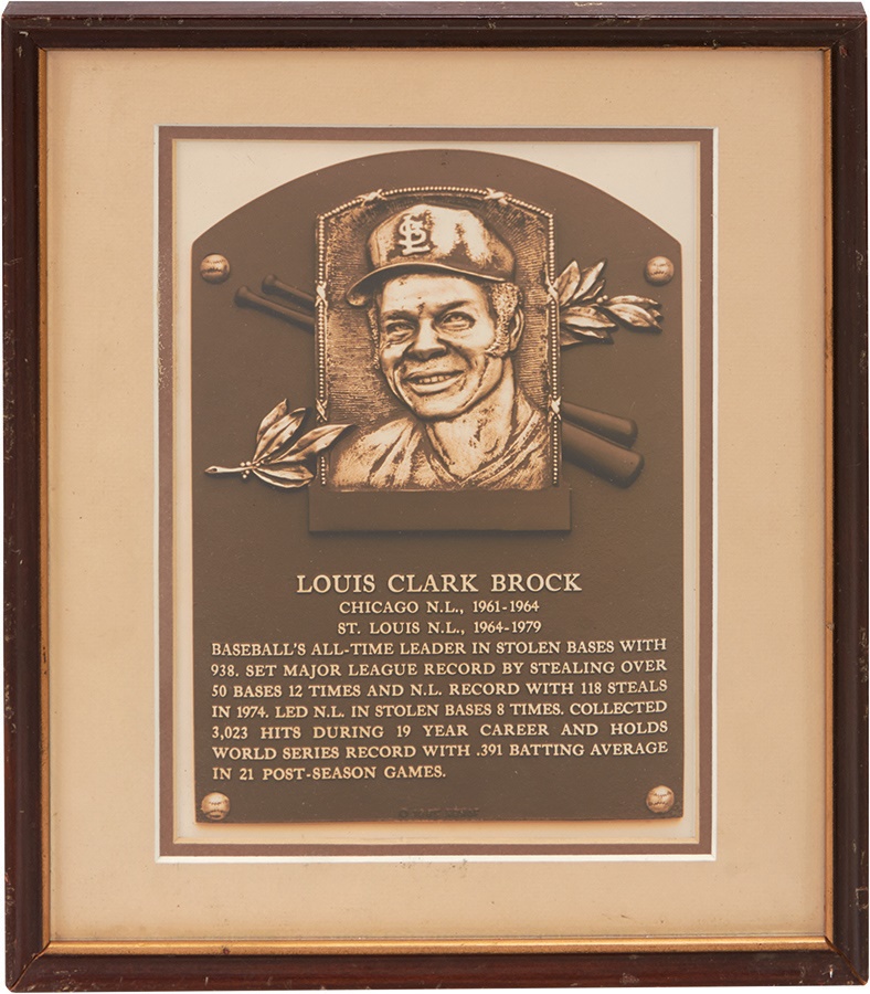The Lou Brock Collection - 1985 Lou Brock Hall of Fame Induction Plaque