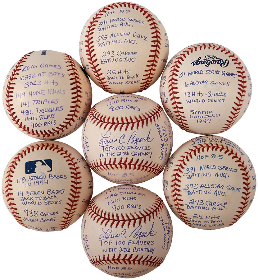 - Lou Brock Signed "Statistics" Baseballs (7)