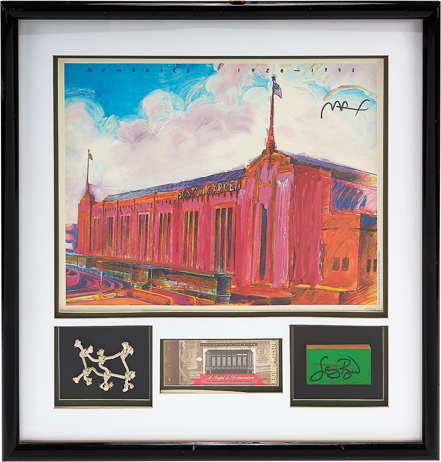 - Boston Garden Peter Max Framed Display With Net & Parquet Signed By Larry Bird (28X29")