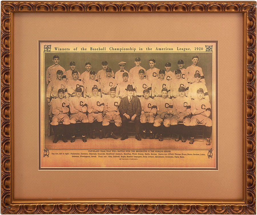 Baseball Memorabilia - World Champion 1920 Cleveland Indians Framed Supplement