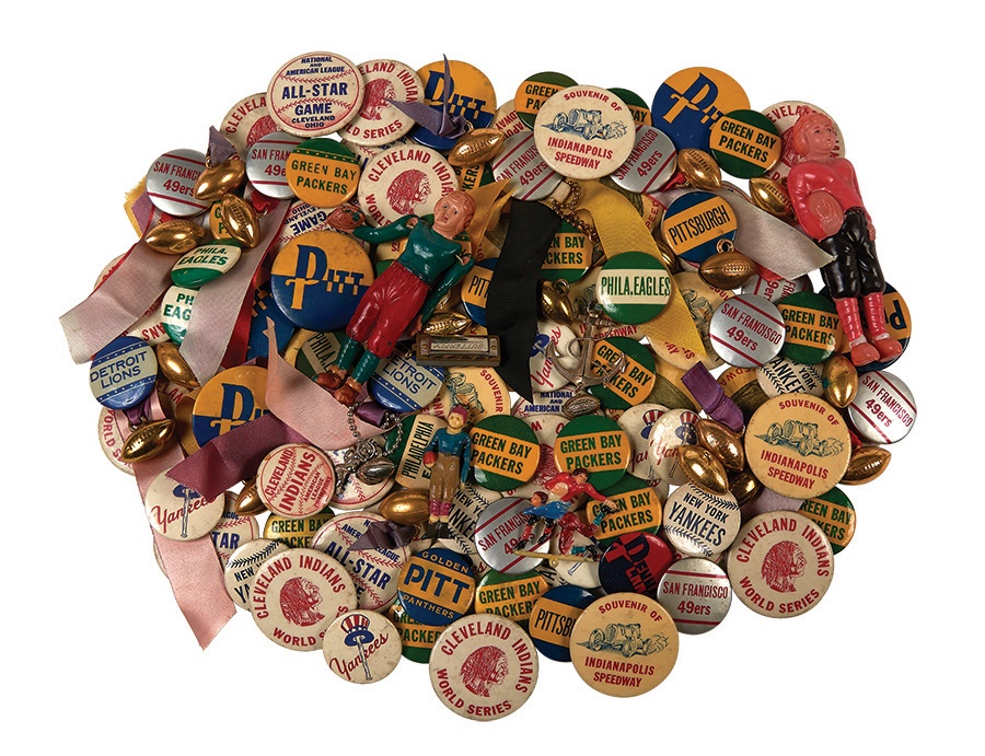 Tickets, Publications & Pins - Incredible 1940's Sports Celluloid Pin Find (1400+ Pieces)